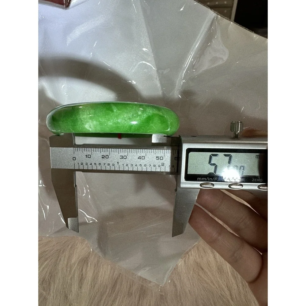 Natural Green Jade Bangle Bracelet 57 mm Inner Diameter | Wide Band Stone L08